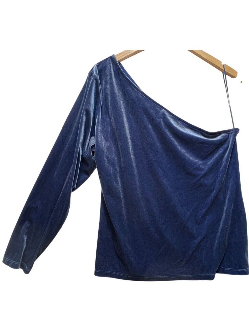 Old Navy Women's One Shoulder Velvet Top Long Sleeve Stretch Size XXL Blue